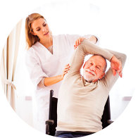 caregiver assisting her patient in stretching